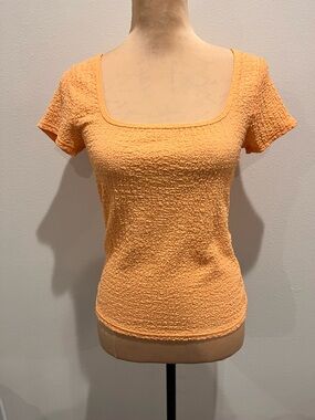 Old Navy Textured Square Neck Short Sleeve Top, Tangerine Color.
